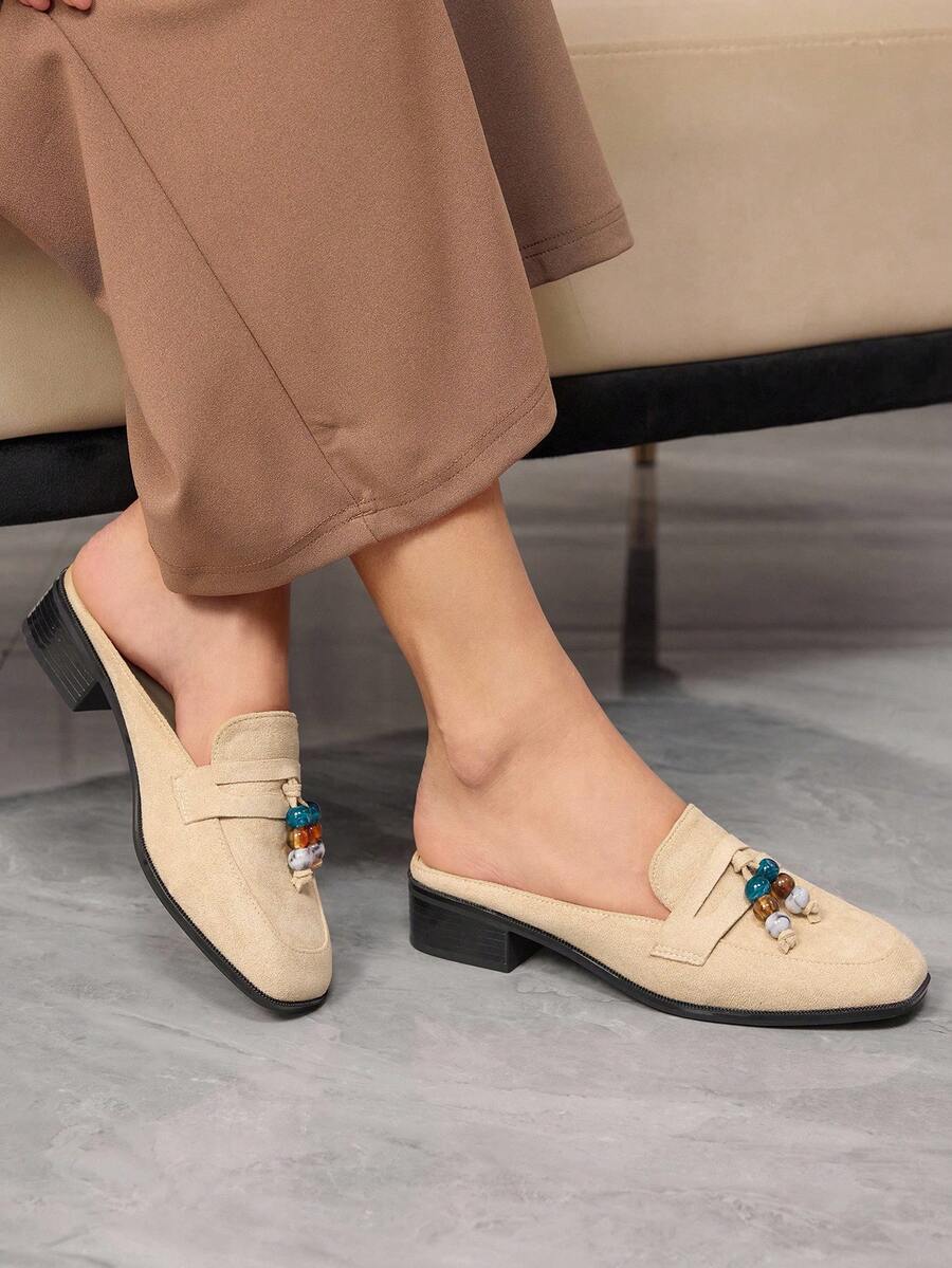 Sleekvia Women's Slip-On Loafers, British Style Thick Heel Casual Shoes, New Autumn/Spring Commuting Shoes - Apricot - View 1