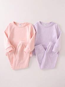 4件套女童丝绒提花甜美粉紫色长裤长袖家居服套装，秋冬款 - 彩色 - 查看 5