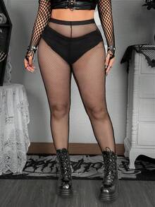 SHEIN Whyspr Quần legging lưới kiểu Gothic tối màu gợi cảm cỡ lớn - màu đen - Xem 4