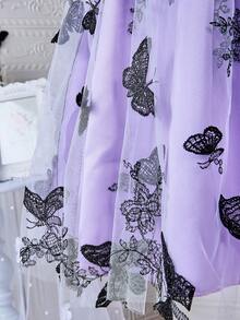SHEIN Tween Girls' Fashionable & Cute Butterfly PriCap Sleeveeve Dress - Purple - View 6