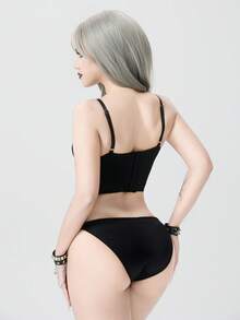 ROMWE Grunge Punk Gothic Punk Style Underwire Lace-Up Women's Bra - Black - View 3