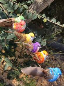 1/6/12 piezas Pájaros artificiales pequeños y realistas con plumas para decoración de jardín al aire libre, envío aleatorio - Multicolor - Ver 6
