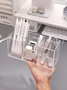 1PC Transparent Acrylic Cosmetic Brush Holder, Desktop Vanity Organizer For Lipstick, Eyebrow Pencil, Skin Care Products And Makeup Mirror - transparent - View 5