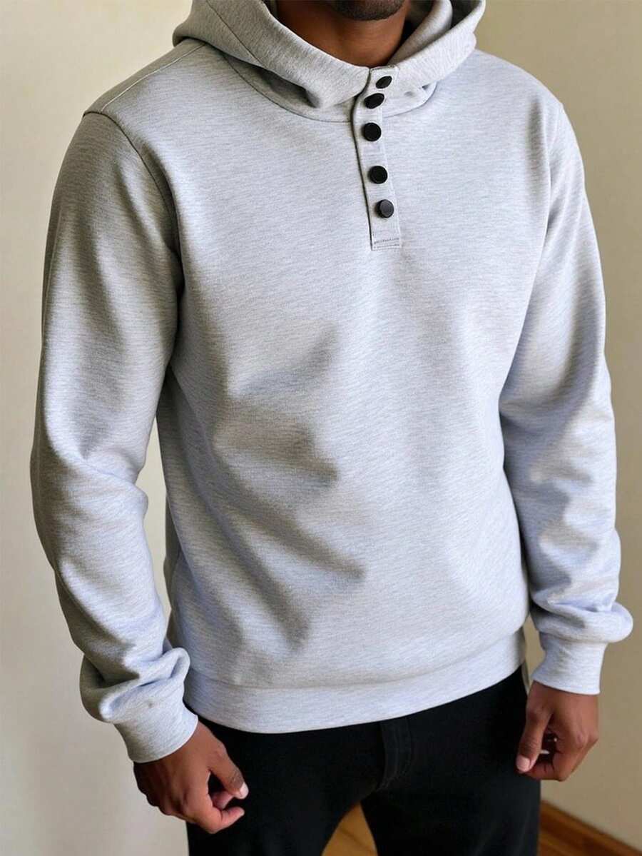 SHEIN Sweatshirt setengah terbuka kasual, nyaman, dan serbaguna untuk remaja laki-laki, sangat cocok untuk dikenakan di musim gugur dan musim dingin, atasan lengan panjang, sweatshirt abu-abu, Natal, Thanksgiving, pakaian musim dingin. - Grey - View 1