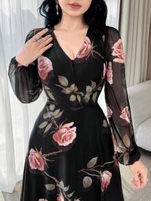 Feyla Đầm hoa hồng mới thanh lịch quyến rũ cao cấp thắt eo cho nữ - Nhiều màu - Xem 3