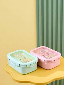 Joivida 1pc Lunch Box With Two Compartments, Built-In Cutlery Set, Reusable And Microwave Heated (With Lid Removed), Suitable For Kitchen, Outdoor, School Supplies, And Kitchen Utensils - Multicolor - View 9