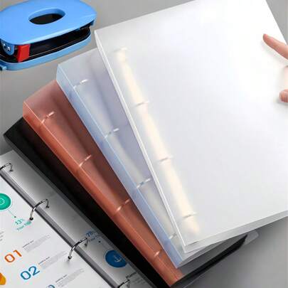 1PC A4 Size Clear PP File Folder 4 Ring D Ring Binder 2 Hole Punched Waterproof Document Organizer For School College Office Work Business Report Thesis Project Planning Meeting Supplies Stationery Organization