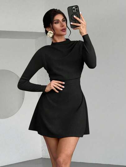 Firerie Women's Elegant Minimalist Delicate Romantic Sweet Daily Commute Wedding Party Music Festival Holiday Pleated A-Line Mini Dress, Red Long Sleeve,Dresses For Women Elegant,New Year Dress ,Elegant Party Dresses,Dresses For Women Elegant,Dresses For Women Elegant,Black Dress