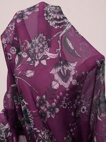 Aveloria Modichic Blusa elegante de manga larga con volantes de capa, estampado floral y contraste de color en gasa - Morado - Ver 6