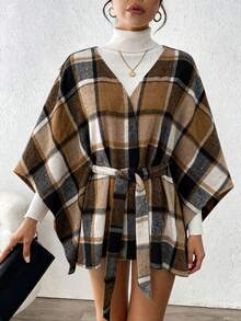 RosyDaze 女士时尚休闲格子罩衫，修身轻便外套，适合秋冬季 - 彩色 - 查看 4