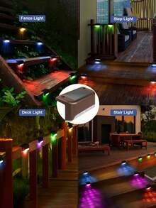 4/2个多色太阳能台阶灯，户外台阶灯，LED太阳能灯，适用于户外楼梯、台阶、围栏、露台、庭院、栏杆、花园、后院和小路（太阳能供电） - 彩色 - 查看 10