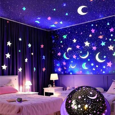 Đèn chiếu bầu trời đầy sao, đèn ngủ LED chiếu hình mặt trăng và các vì sao, đèn trang trí phòng ngủ, ý tưởng quà tặng sinh nhật