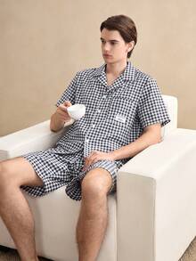 EverLounge Comfortable Cotton Striped Polo Collar Short Sleeve Shorts Men's Pajama Set, Quality Men's Comfortable Minimalist EasyComfort - Black and White - View 4