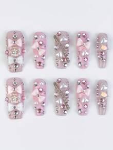 ROMWE Anime 10pcs Y2K Cute Heart, Star, Bow, Wing Nail Art Stickers With Tape - powder - View 1