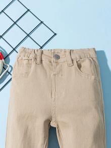 Toddler Neutral Street Casual Elastic Waist Cargo Baggy Jeans With Flat Pockets