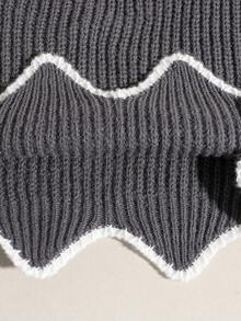 Genkimix Kids Tween Girl Chunky Knit Cropped Long Sleeve Sweater, Autumn/Winter, V-Neck Ruffle Hem, Bell Sleeve Detantic Fashionable Pullover - Grey - View 7