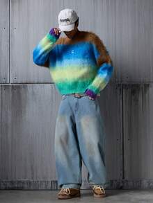 NEON BLANC Sweater Rajut Longgar Kasual Lengan Panjang Leher Bulat Bahu Jatuh Warna Kontras untuk Pria, Musim Gugur/Musim Dingin, Wol - MultiWarna - View 7