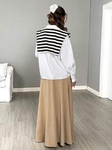 SHEIN LUNE Fall Winter 2025 Women Women's Fashion Business Shirt And Skirt 2 Pieces Set White Shirt With Khaki Long Skirt Two Piece Set Women Casual Blouses For Ladies Autumn Clothing Korea Casual Outfit For Women Casual Women's Set Two Piece Set For Women White Top 2 Piece Skirt Sets Woman Modest Skirts 2 Piece Casual Sets Woman Modest Sets For Women
