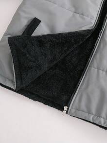 Vacaura 1pc Black Thermal-Lined Hooded Parka With Fur Collar For Teenage Boys, Fashionable Loose FitPadded Coat Suitable For Autumn/Winter, Outdoor, Travel, School And Various Occasions - Grey - View 8