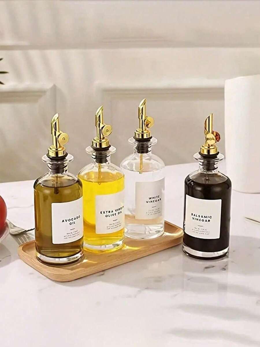 1pc/350ml/500ml Oil Dispenser Bottle Made Of Thin Skin And Glass With No Leak Cap: Olive Oil Container, Vinegar Bottle, Condiment Holder, Glass Bottle, Random Kitchen Label Included