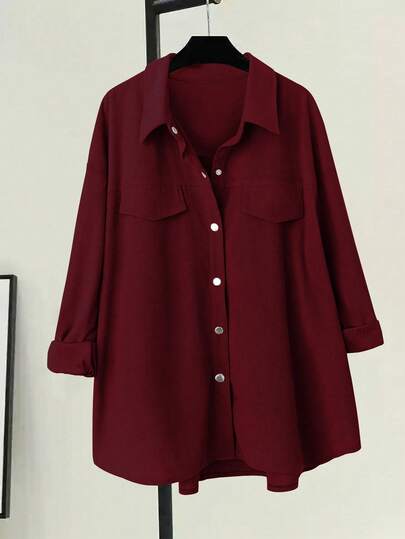 EMERY ROSE 大码休闲灯芯绒纯色衬衫，秋季