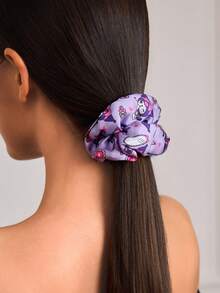 HELLO KITTY AND FRIENDS | SHEIN 3-Piece Stylish Sweet Pink Smooth Soft Satin Large Intestine Ring Letter Printed Hair Band Tie Hair Rope Style With High Ponytail,Gift Ideas - Multicolor - View 4