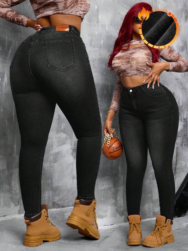 SHEIN SXY Jeans ajustados elásticos y versátiles de talla grande para mujeres