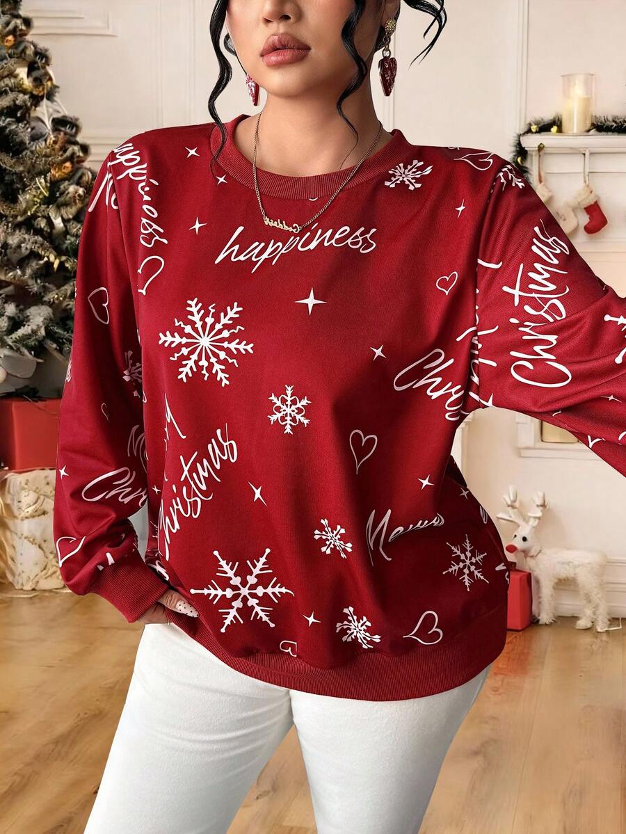 Elenzga Sudadera elegante con estampado navideño talla grande, adecuada para el transporte, otoño/invierno