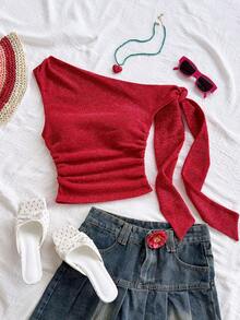 Soleia Urlaubs-Sexy asymmetrische Schulter Bindeträger fließende figurbetonte hellgelbe Damen Bluse, geeignet für Party, Urlaub, Musikfestival, Boho, Urlaubsdate, Nachmittagstee