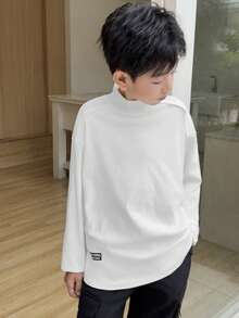 青少年男孩休闲韩版基础纯色立领加厚抓绒长袖T恤，适合秋春冬户外游玩休闲，性价比高