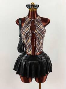 Amplova Canotta da donna con fiocco a quadri, adatta per feste, San Valentino