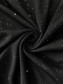SHEIN 时尚性感的金属银色不对称领口修身孕妇装 - 黑色 - 查看 7