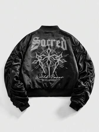 Street Life Men's Casual Cross & Letter Print Zip-Up Padded Coat, Autumn/Winter