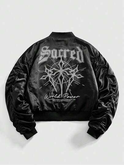 Street Life Men's Casual Cross & Letter Print Zip-Up Padded Coat, Autumn/Winter