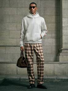 AKNOTIC Men's Casual Plaid Pants With Belt Loops And Pockets - Apricot - View 6