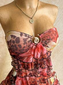 Soleia Frühlings-Sommer Lässig Urlaubs Strand Hochzeitsgast Outfit Abschlussfeier Brunch Damen Kleid für St. Patrick's Day, Frühjahrsferien, Ostern, Musikfestival, elegantes, bohemisches, tropisches, metallisches Dekor Volant Rückenfreies Mini-Kleid