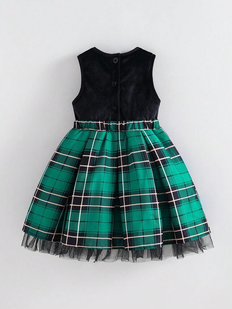 Sleeveless Plaid Dress With Bow Detail
