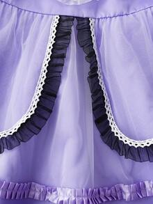 HELLO KITTY AND FRIENDS | SHEIN 少女甜美可爱卡通爱心图案蕾丝拼接圆领泡泡袖荷叶边编织公主裙 - 紫色 - 查看 8