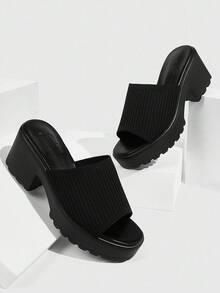 CUCCOO BASICS Women's Fashionable Black Fabric Upper Casual Sandals With Thick Platform And Chunky Heel Spring Shoes Spring Break Easter For Christmas - Black - View 7