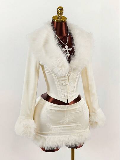 Amplova Conjunto de 2 piezas de top de manga larga y falda de unicolor casual para mujer