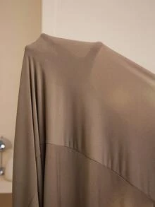 Veilorie Women's Solid Color Stand Collar Raglan Sleeve Waist Cinched Fashionable Arabic Style Dress - Brown - View 9