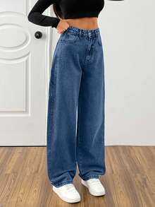 EURMUSE Women's Casual Washed High Waist Loose Fit Jeans - Medium Wash - View 2