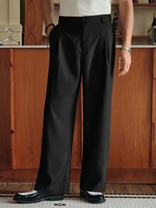 SWAVVY Men's Casual Solid Color Loose Fit Commuter Pants - Black - View 3