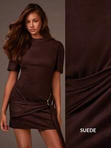 Athîral Winter Dresses For Women ,Party Brown Dress,Women's Casual Suede Mini Dress,Metal Decorative Buttons - Brown - View 1