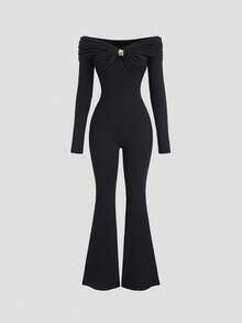 SHEIN Unity Combinaison femme à épaules dénudées avec décoration métallique, couleur unie, automne/hiver