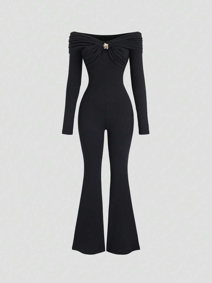 SHEIN Unity Combinaison femme à épaules dénudées avec décoration métallique, couleur unie, automne/hiver