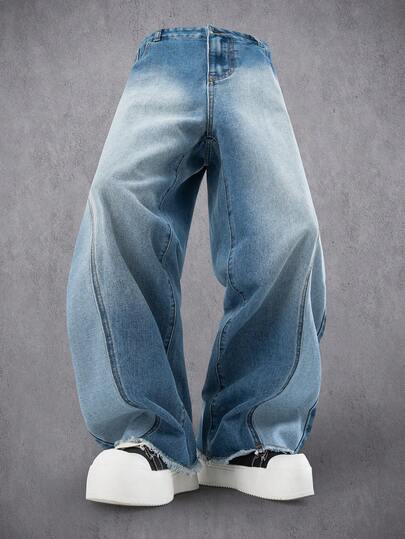 Manfinity Denimwave Men's Denim Patchwork Wide Leg Loose Fit Pants