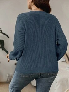 Calvaya 秋冬大码纯色休闲套头衫 - 霧霾藍 - 查看 2