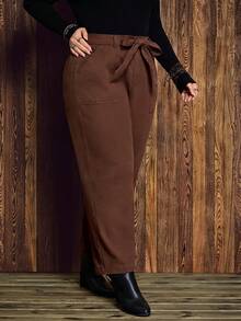 EMERY ROSE Plus Size Women's Solid Color Washed Denim Jeans, Autumn/Winter - Coffee Brown - View 1