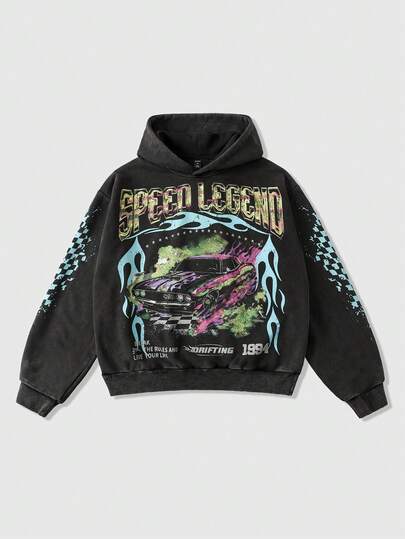 Street Life Sudadera corta con capucha lavada y vintage para hombre, estilo streetwear